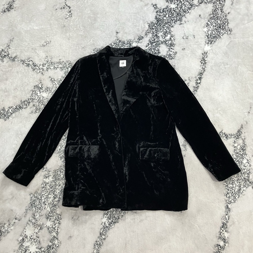 Cabi Black Velvet Open Front Blazer Jacket Womens Size Large Pockets